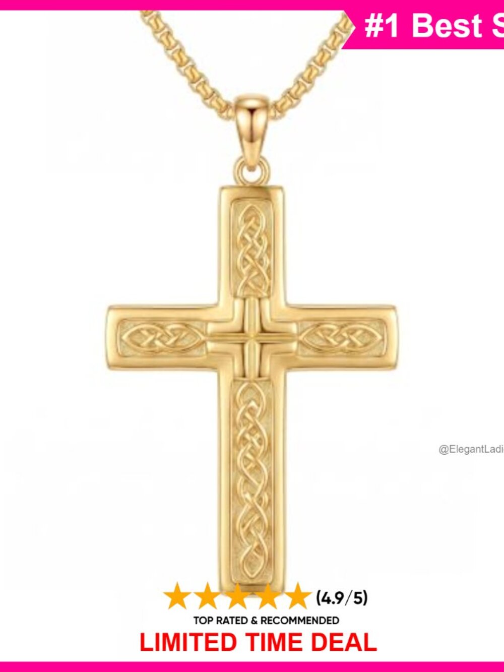 18k Gold Plated Cross Pendant Necklace 22in Religious Jewelry Gift Unisex Adult